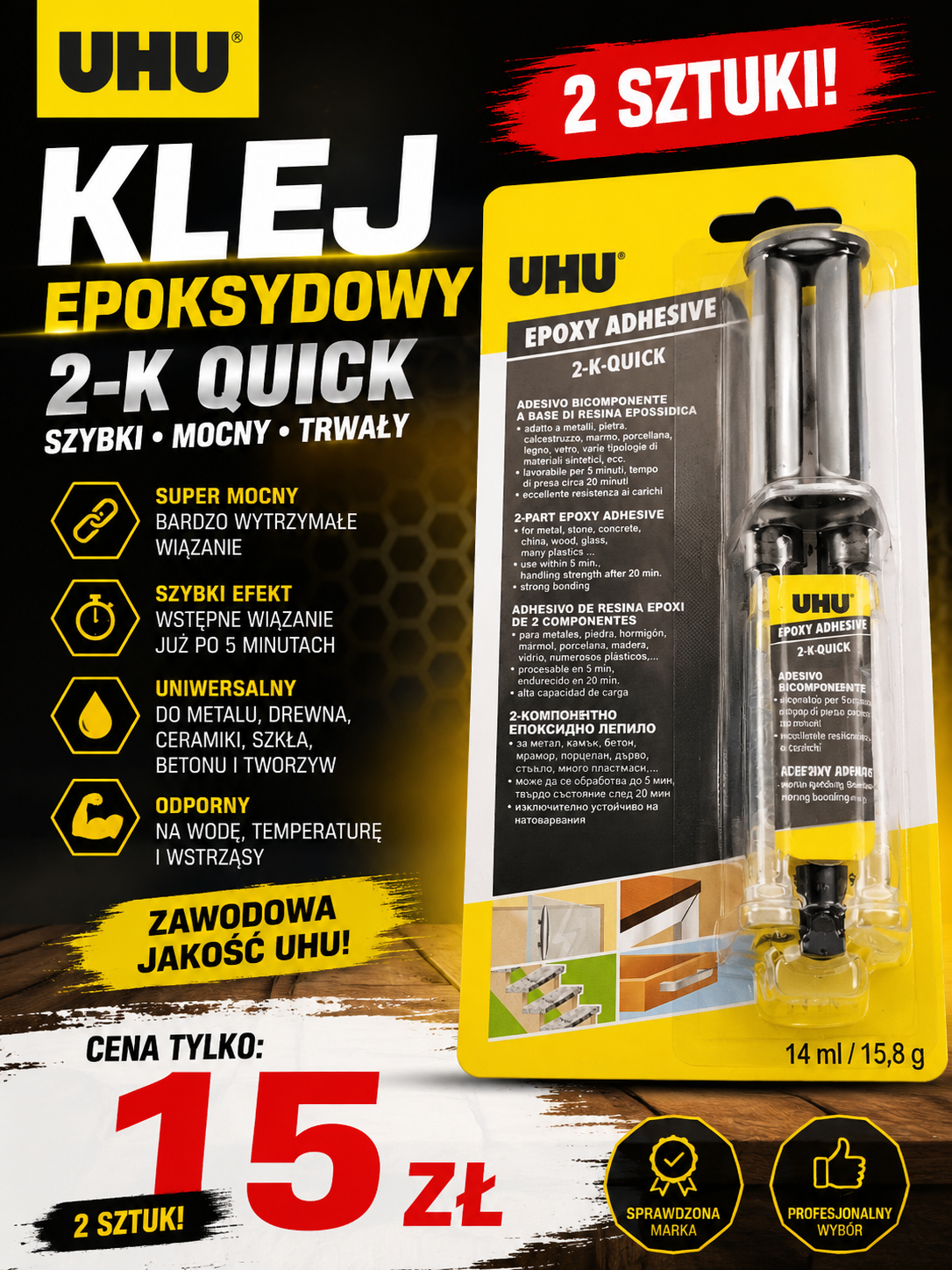 Klej epoksydowy UHU 2-K Quick 2 sztuki
