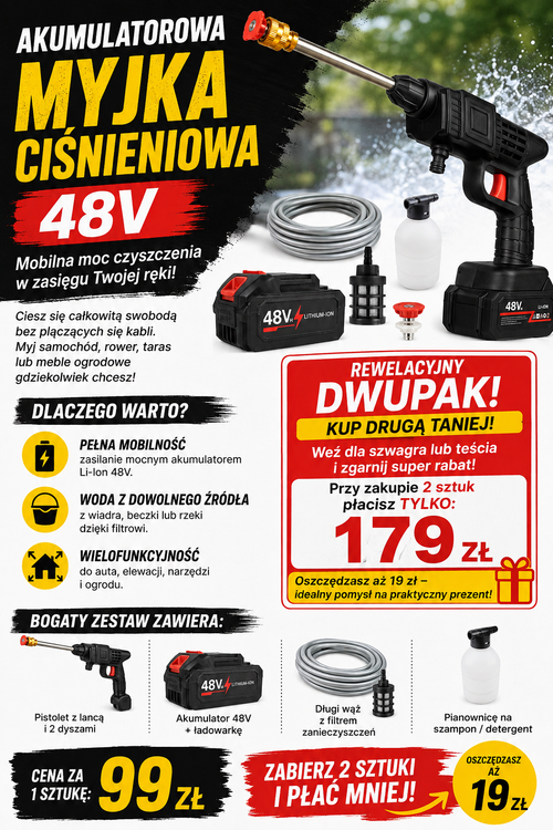 Akumulatorowa Myjka Ciśnieniowa 48V – zestaw