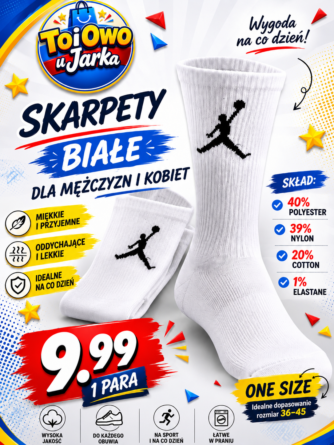 Skarpety białe sportowe dla mężczyzn i kobiet