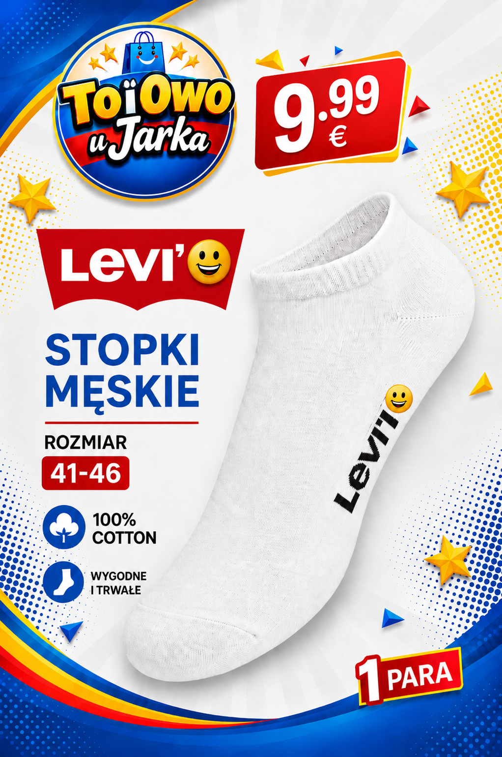 Stopki męskie Levi's białe rozmiar 41-46