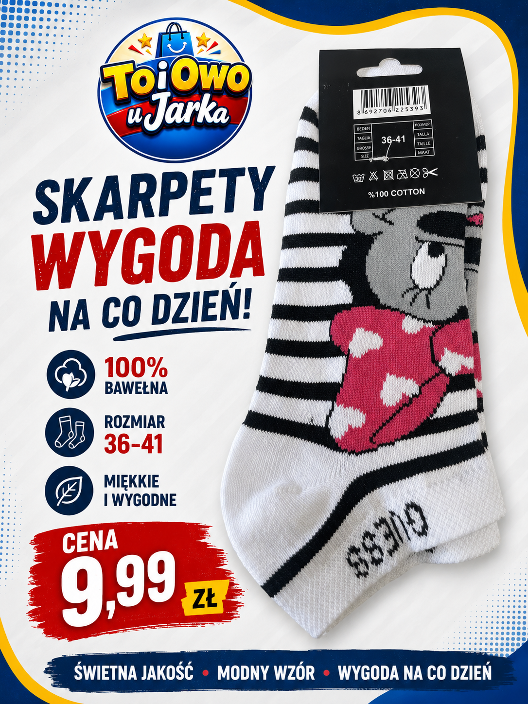 Skarpety damskie wzorzyste 100% bawełna rozmiar 36-41