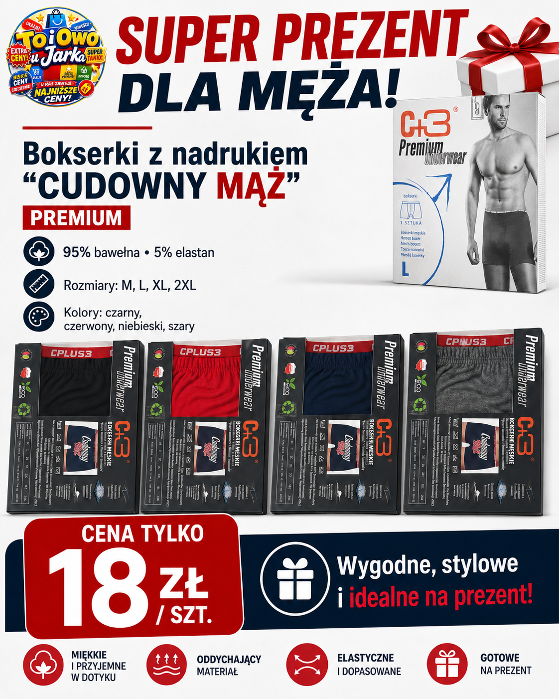 Bokserki męskie z nadrukiem Cudowny Mąż Premium C+3