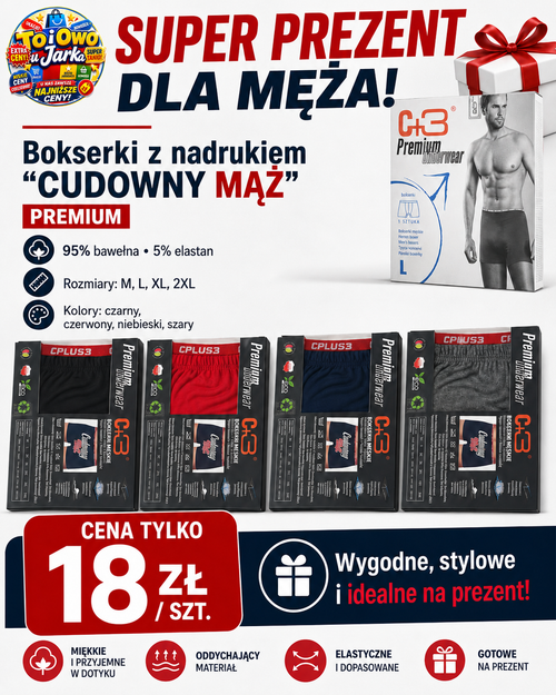 Bokserki męskie z nadrukiem Cudowny Mąż Premium C+3