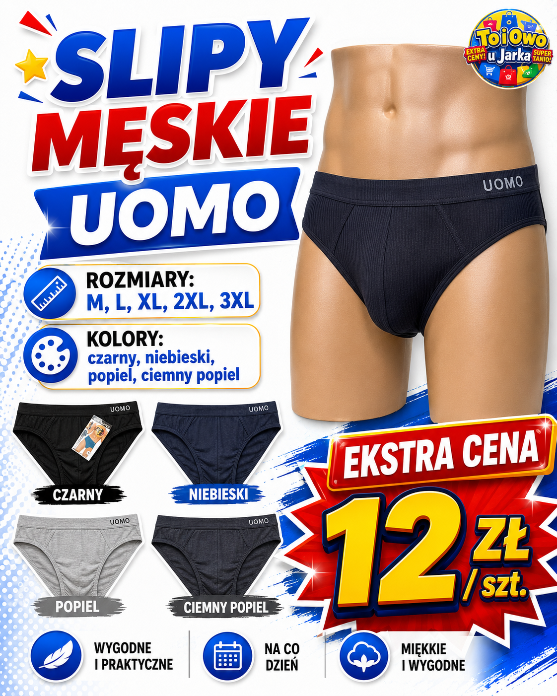 Slipy męskie UOMO różne kolory rozmiary M-3XL