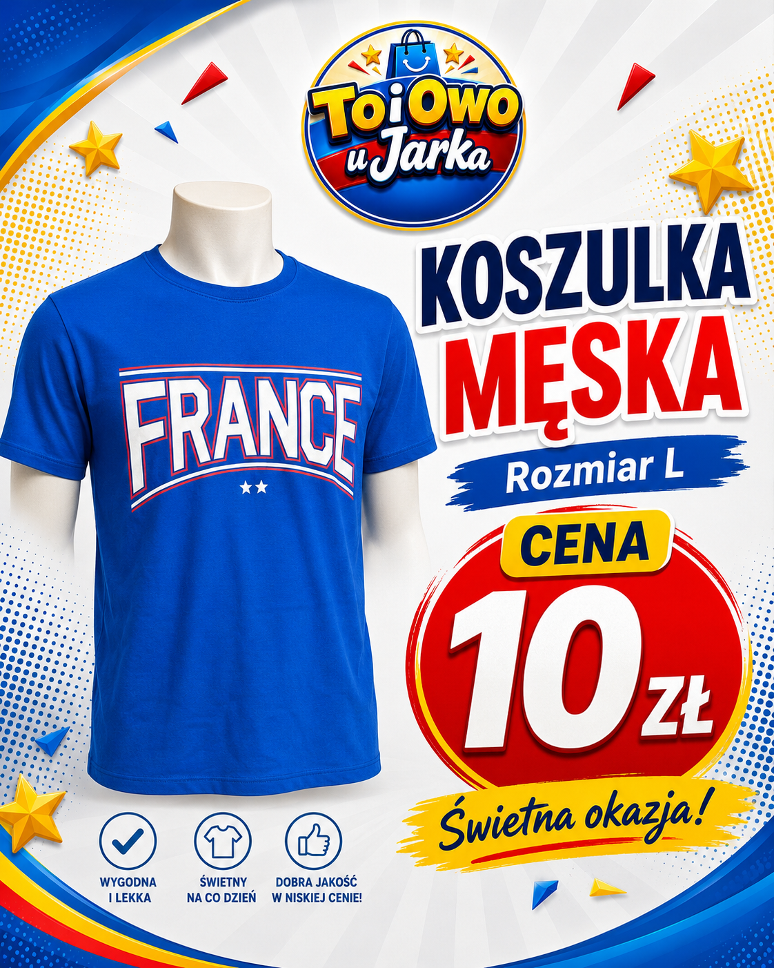 Koszulka męska France niebieska rozmiar L