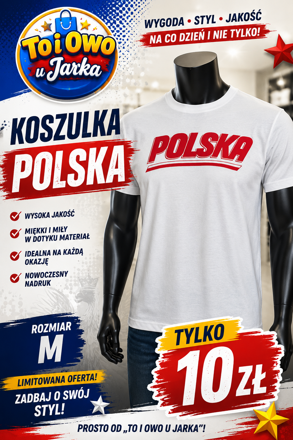 Koszulka męska Polska biała rozmiar M
