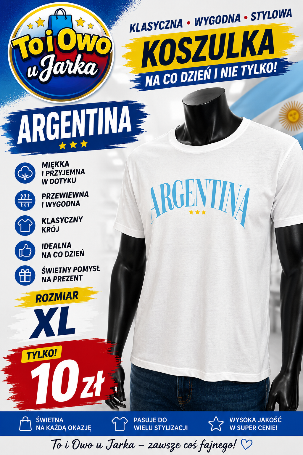 Koszulka męska Argentina biała rozmiar XL