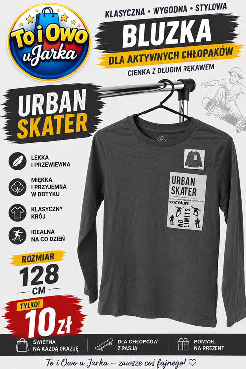 Bluzka chłopięca Urban Skater grafitowa długi rękaw rozmiar 128 cm