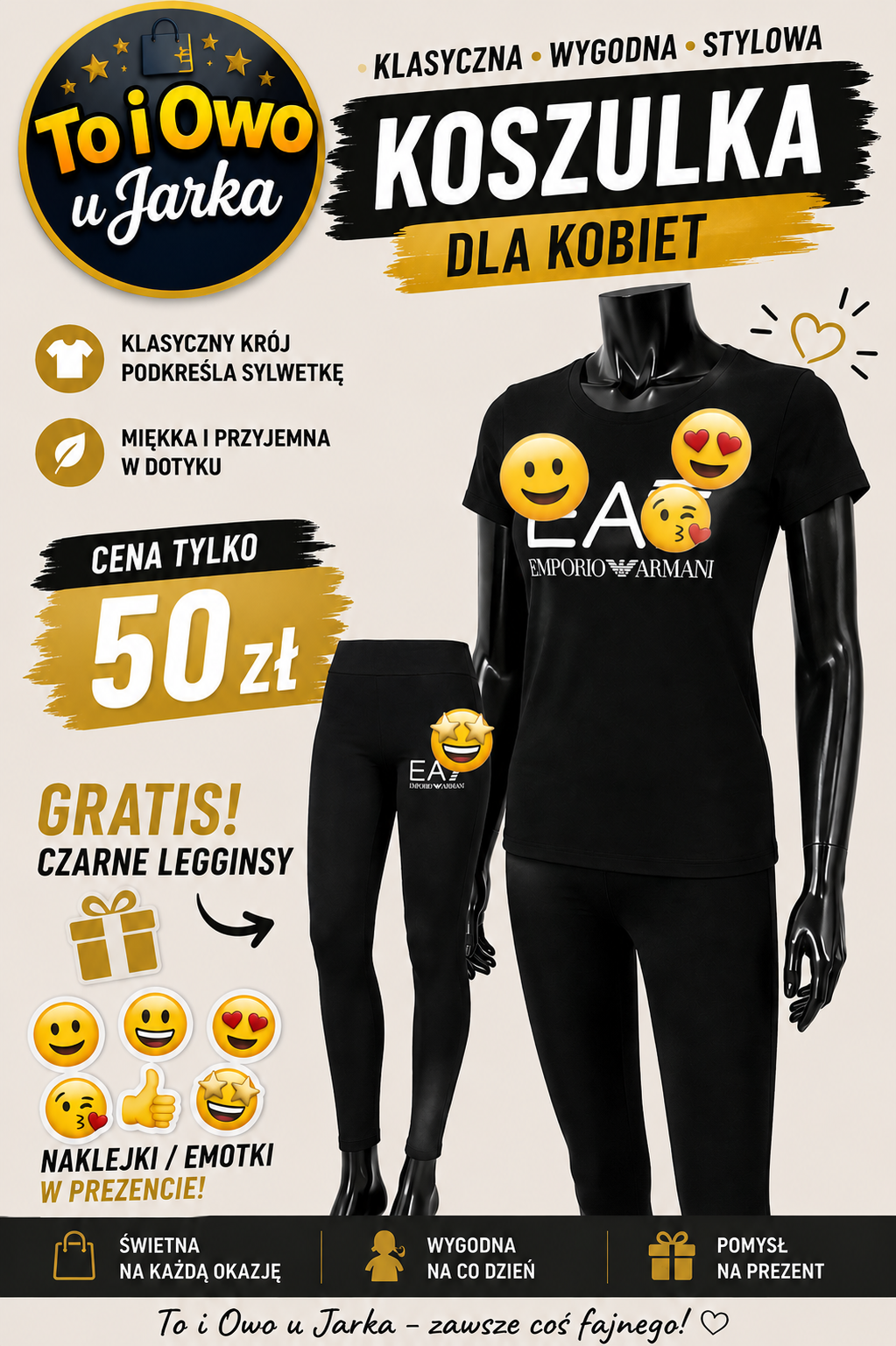 Zestaw damski koszulka EA7 Emporio Armani czarna z legginsami