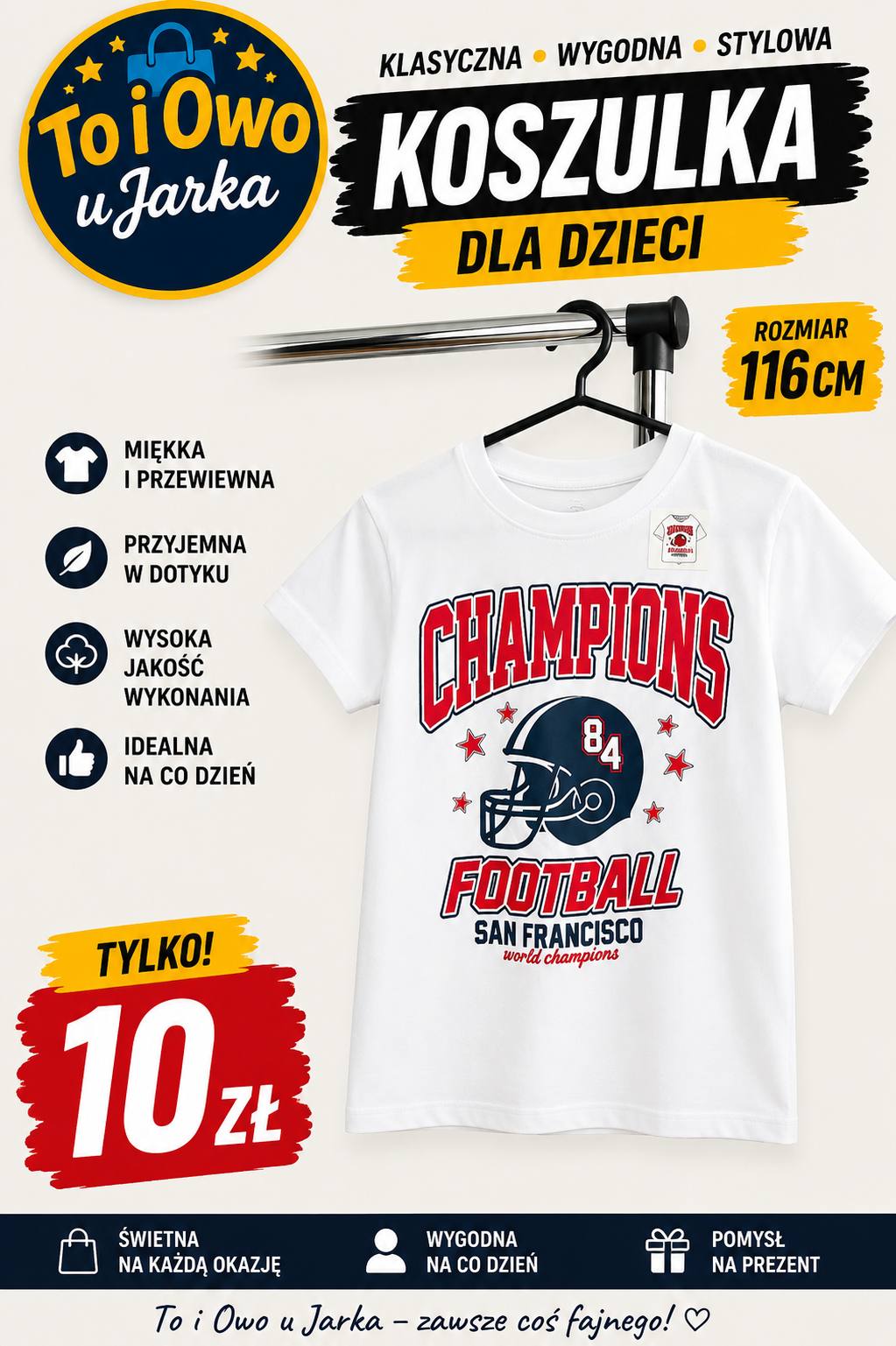 Koszulka dziecięca Champions Football San Francisco biała rozmiar 116 cm