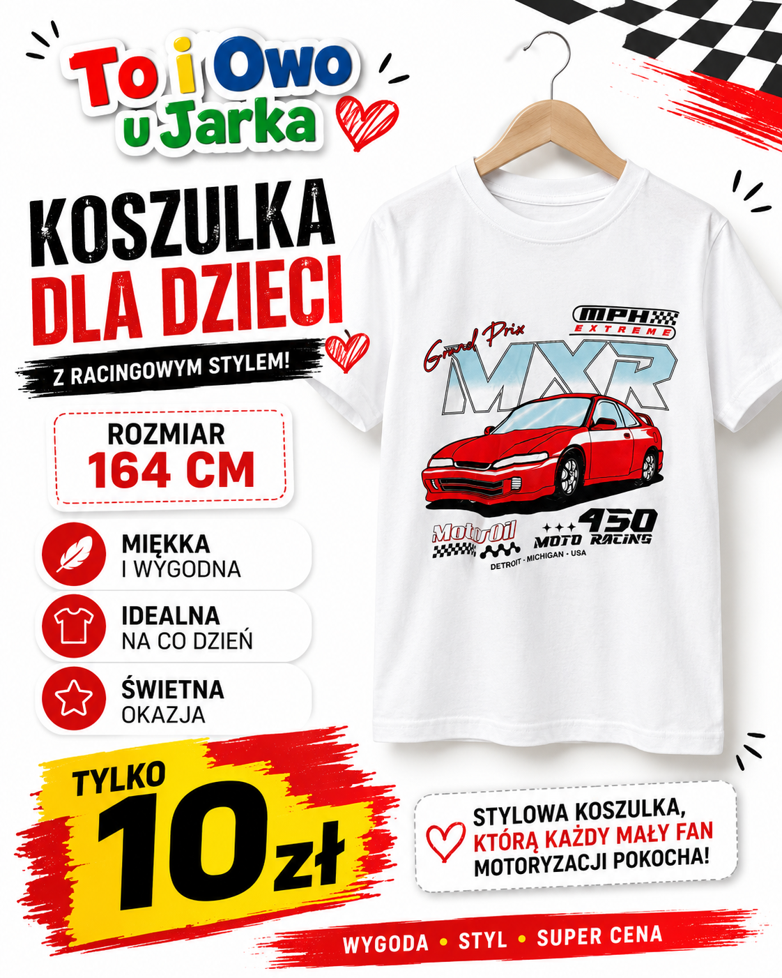 Koszulka dziecięca MXR Grand Prix Moto Racing biała rozmiar 164 cm