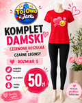 Komplet damski czerwona koszulka i czarne leginsy rozmiar S