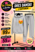Dres damski z kapturem szary rozmiar L komplet lub sama bluza