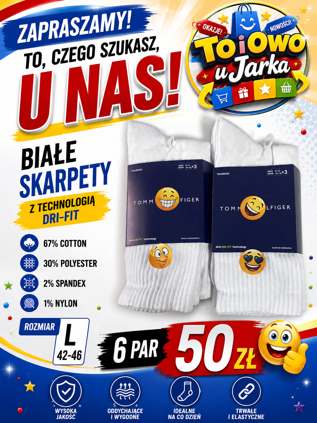 Białe skarpety Dri-Fit 6 par rozmiar L 42-46