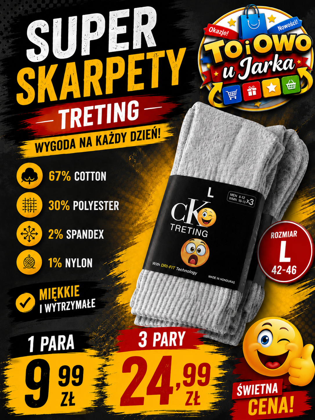 Szare skarpety CK Treting Dri-Fit rozmiar L 42-46