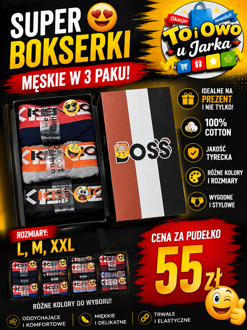 Bokserki męskie Boss zestaw 3 par w pudełku rozmiary M L XXL